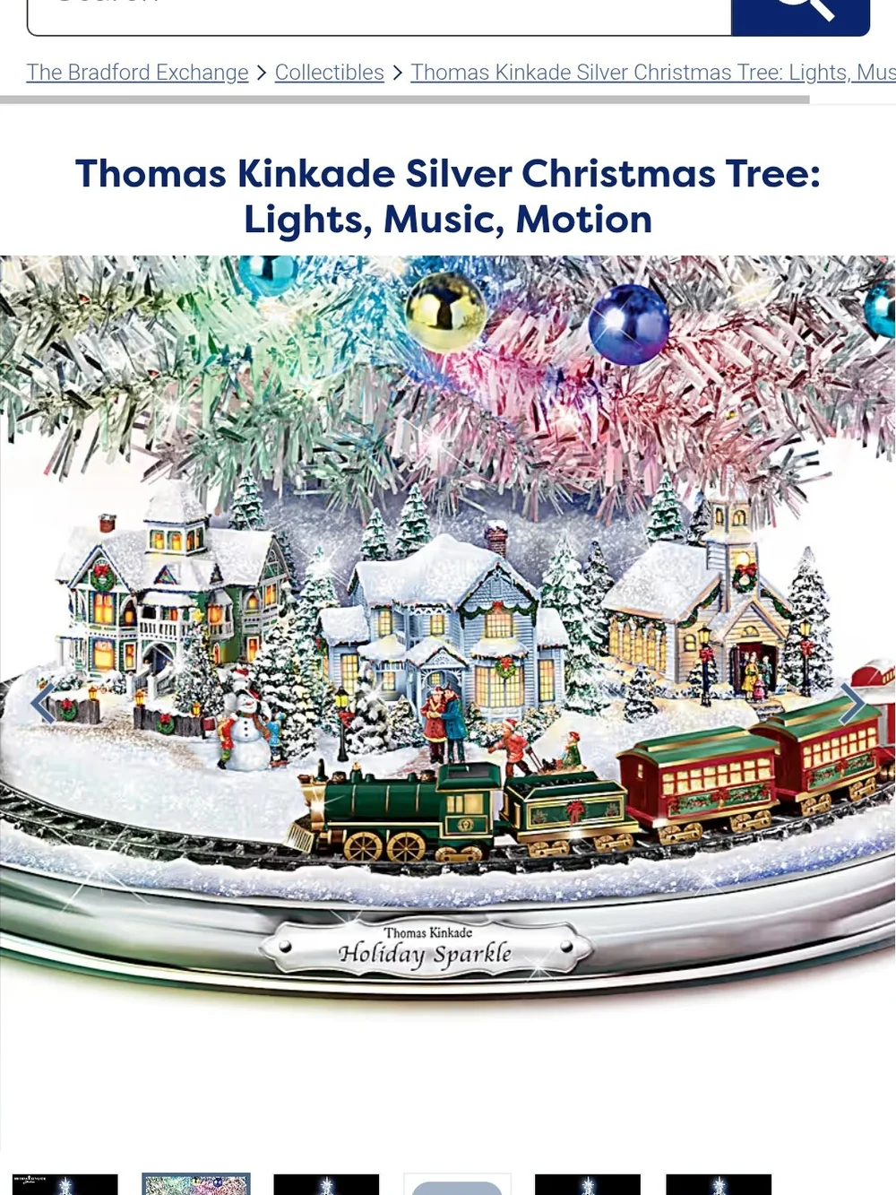 Thomas Kinkade Silver Holiday Tree with Multicolor Ornaments and Star